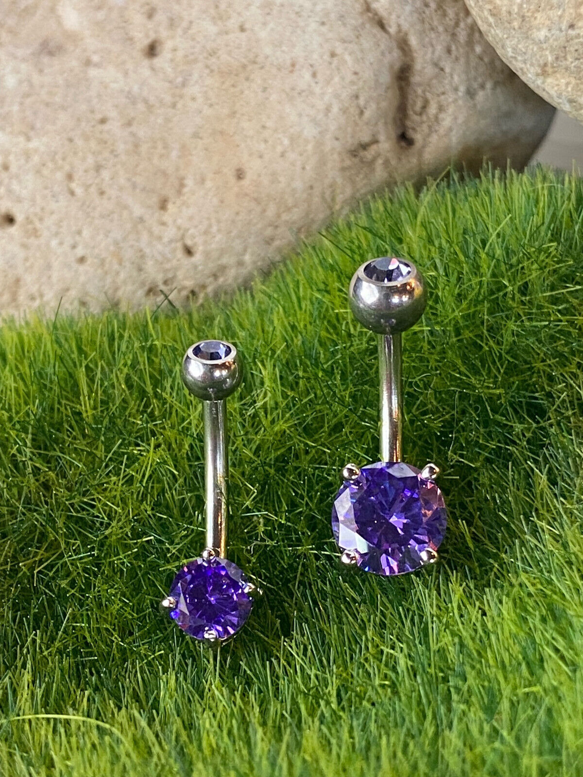 1pc Double Gemmed Round CZ Gem Prong Set Solitaire Belly Ring Navel Naval