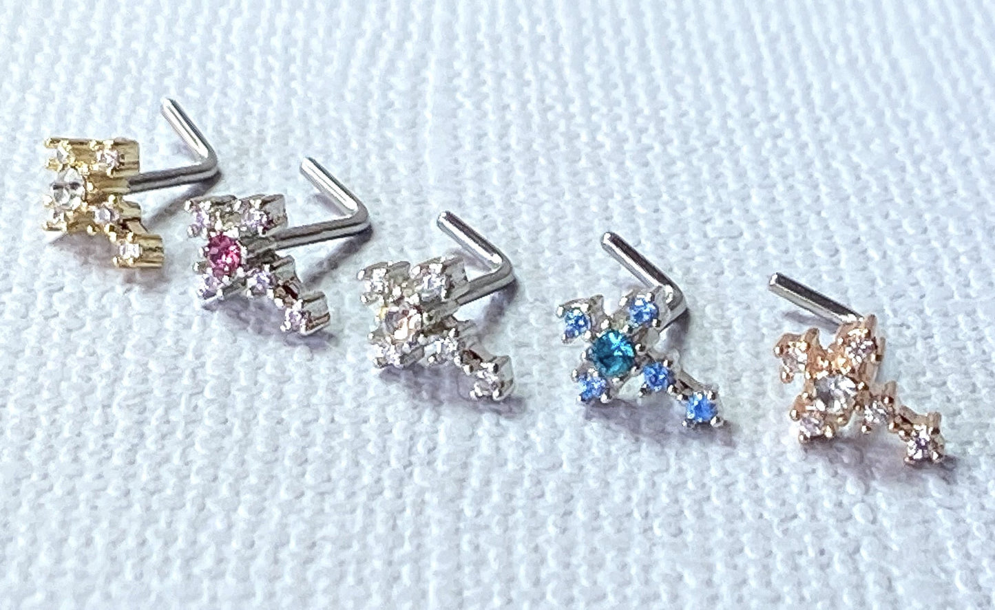 1pc CZ Gem Cross L-Bend 20g Nose Ring Stud Screw 316L Surgical Steel