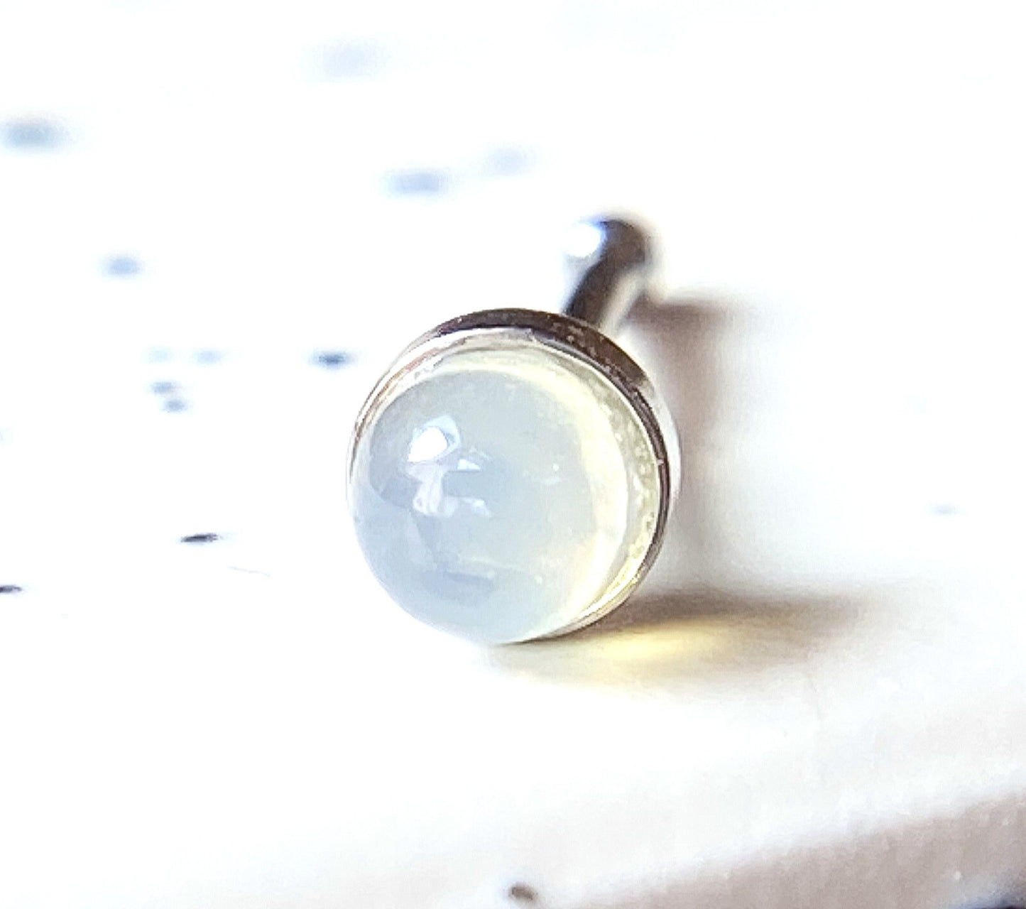 1pc Semi-Precious Stone Set 20g Nose Ring Stud Bone 316L Surgical Steel