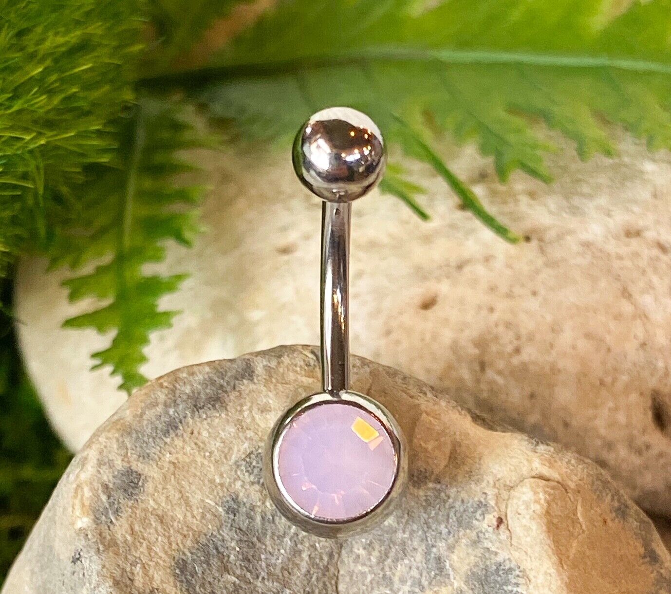 Opalite Stone Belly Ring Pierced Navel Naval Body Jewelry Clear, Pink, Blue 14g