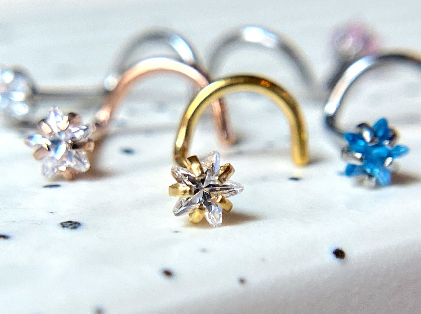 5pcs Prong Set Star Gem Nose Ring Screws 316L Surgical Steel Body Jewelry