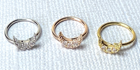 1pc Bendable Hoop / Cartilage Ring CZ Gem Crescent Moon for Nose, Rook, Daith