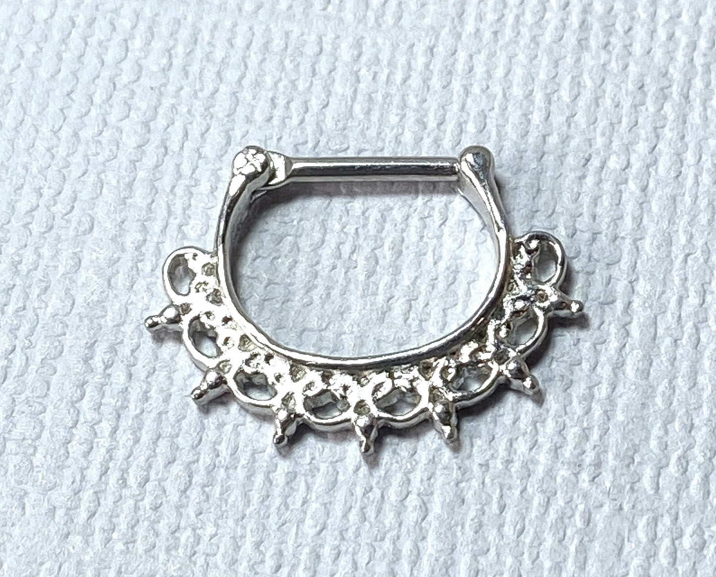 1pc 100% SURGICAL STEEL Lace Tribal Fan Septum Ring Clicker Pierced Nose 16g