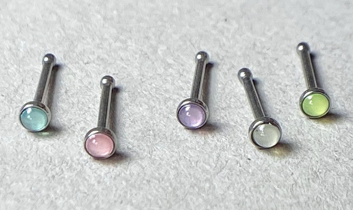 5pcs Illuminating Stone 20g Nose Rings Studs Bones Surgical Steel Multi-Pack