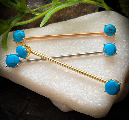 1pc Turquoise Stone 38mm 1.5" Industrial Barbell Pierced Body Piercing Jewelry