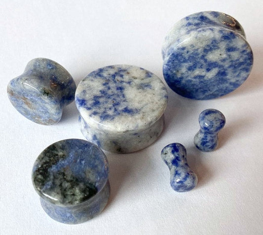 PAIR Brazilian Sodalite Stone Plugs Blue Organic Gauges Earlets Body Jewelry