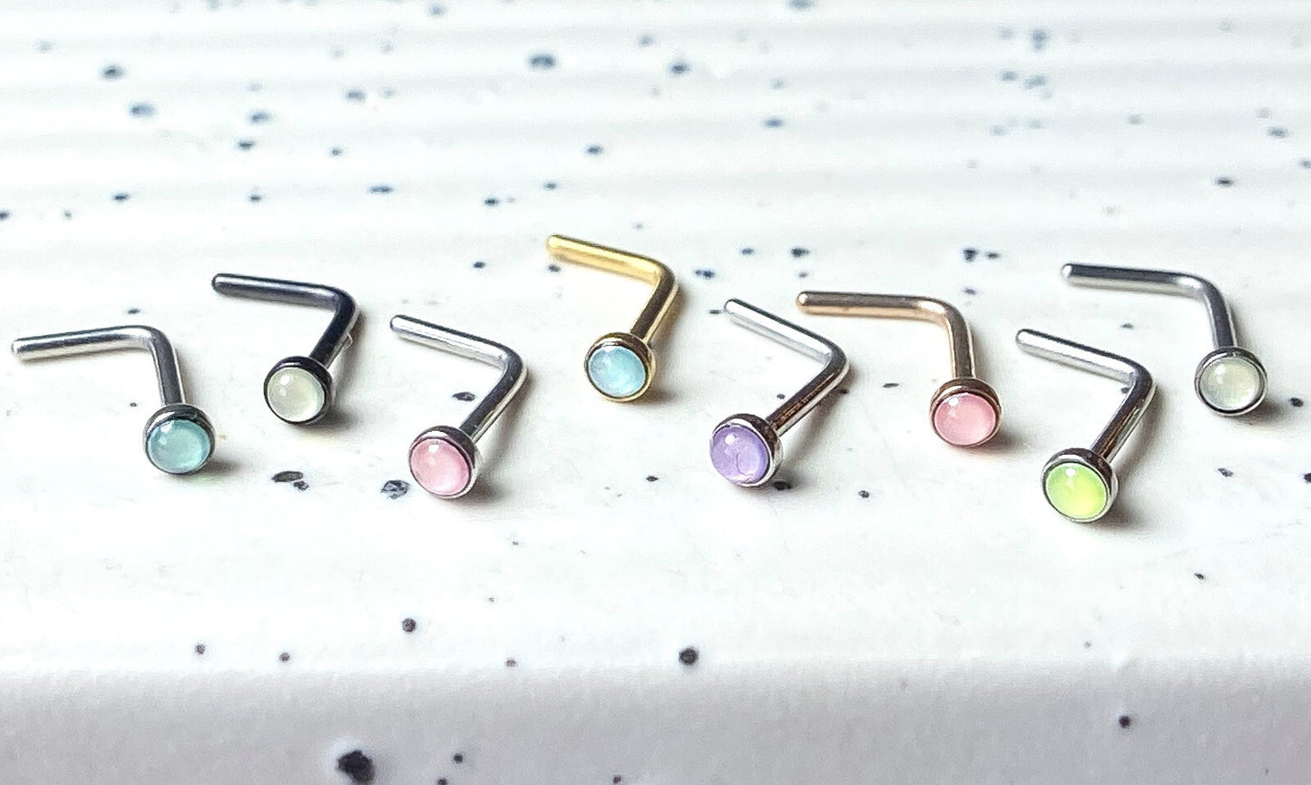 1pc Illuminating Stone L-Bend Nose Ring Piercing Jewelry 20g Nostril Stud Screw