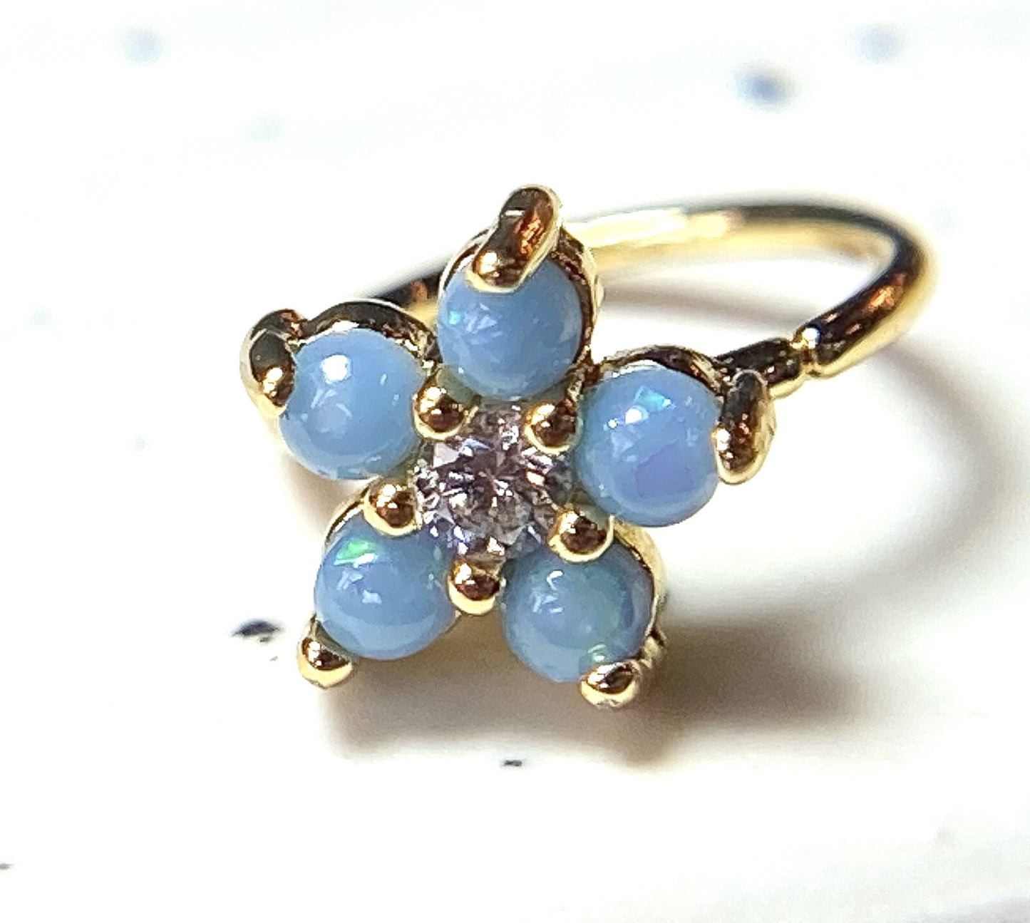 1pc Gold Opal Glitter Flower Hoop Nose / Cartilage Ring Rook Daith Helix Tragus