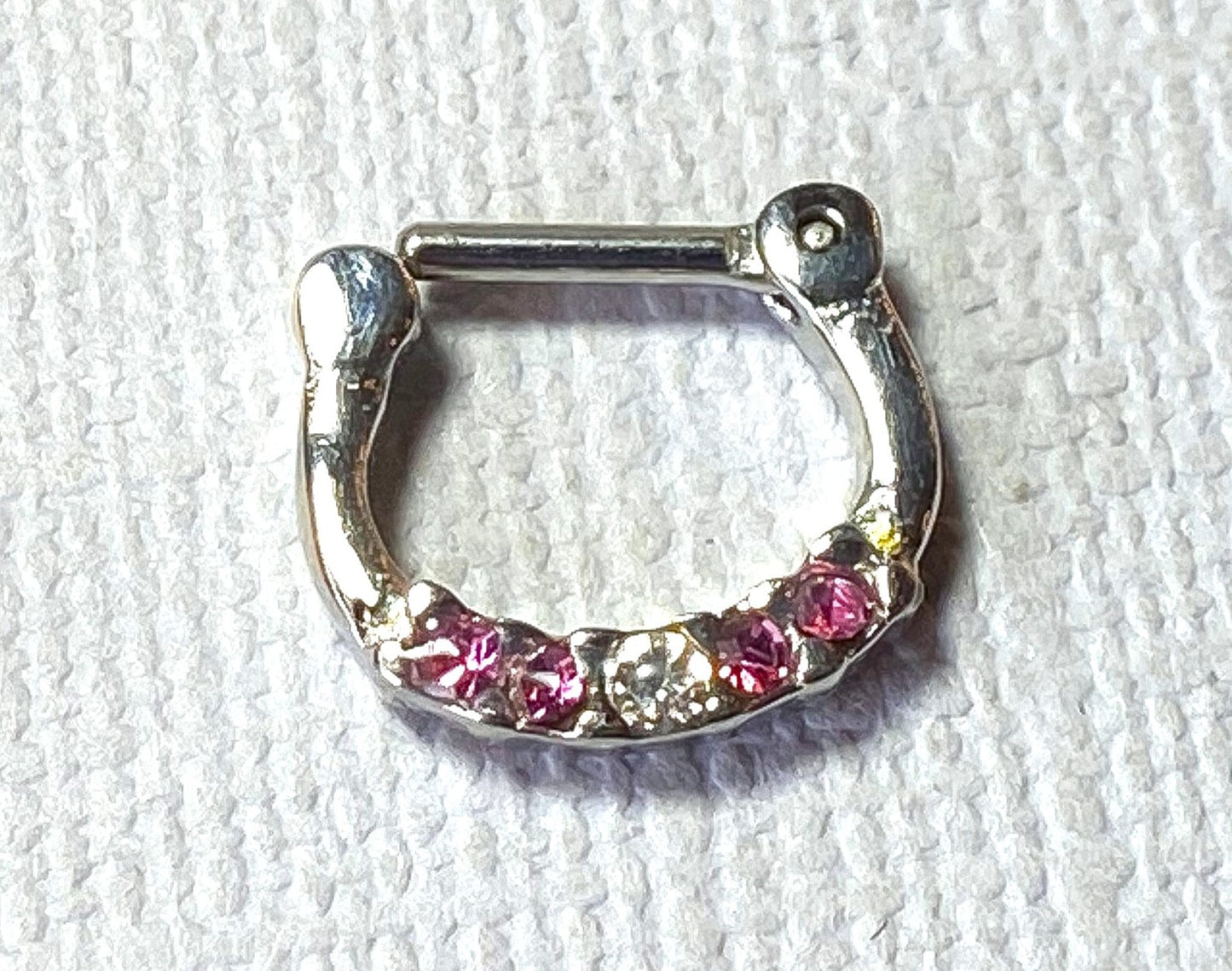 1pc 100% SURGICAL STEEL Five-Crystal Gem Septum Clicker 16g or 14g Nose Ring