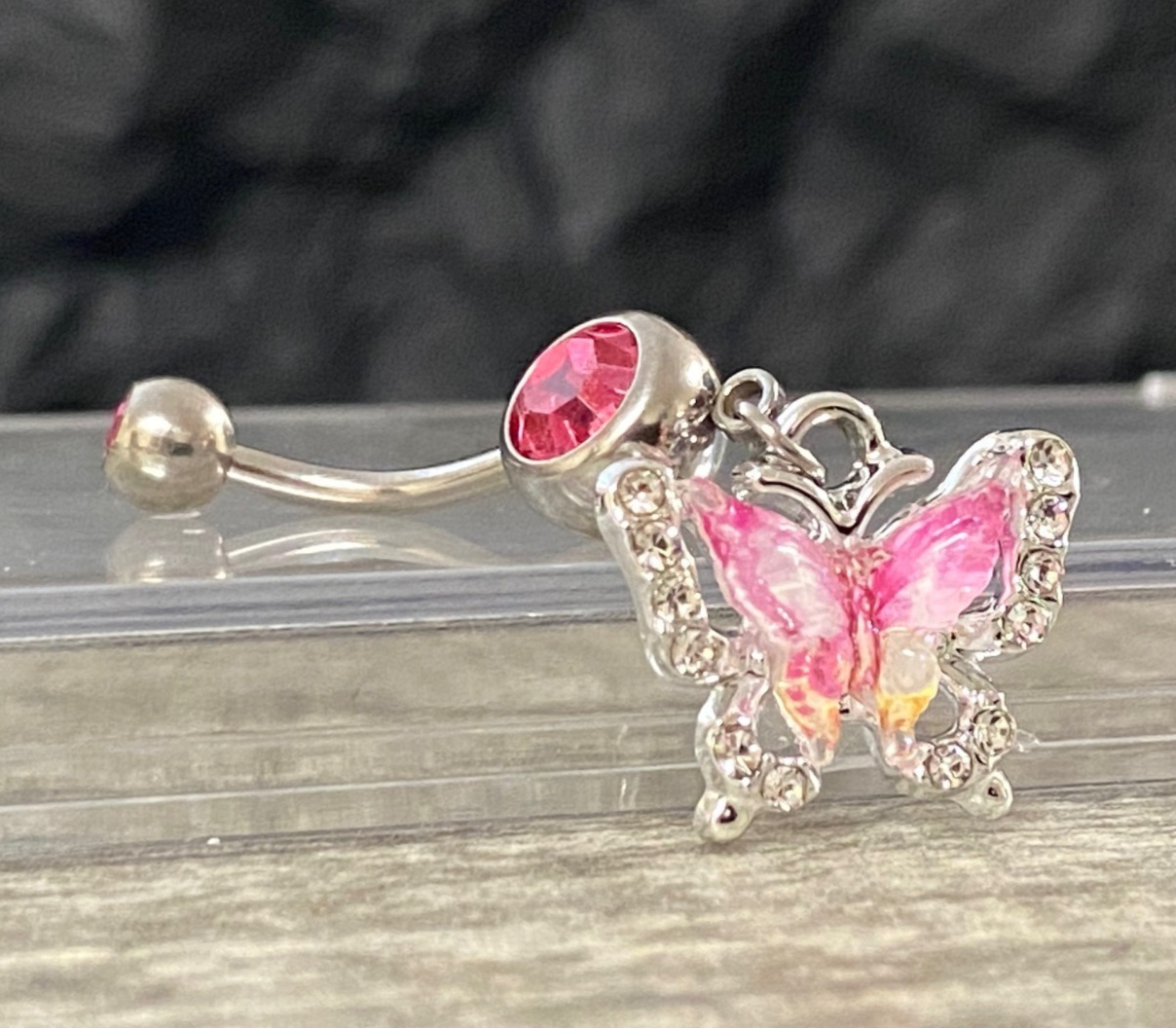 1pc Butterfly Double CZ Gem Belly Ring Navel Piercing Pierced Naval Body Jewelry