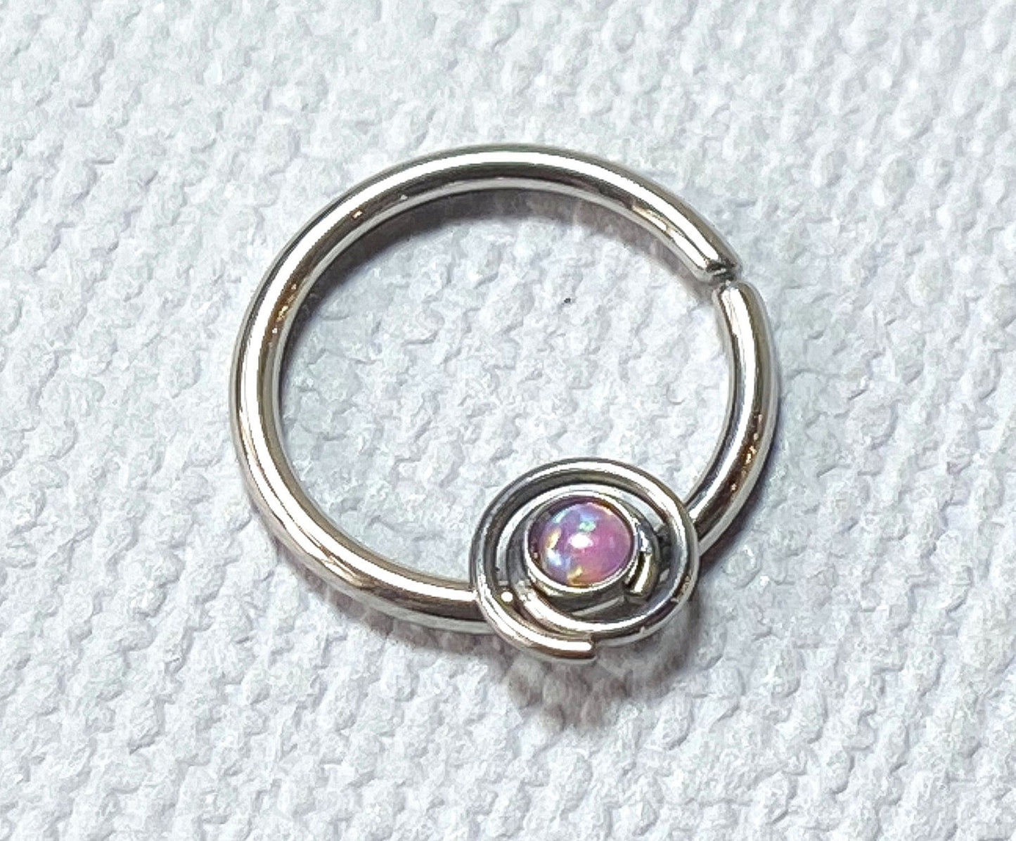 1pc Septum Ring Cartilage Hoop Ring w/ Opal Set Spiral Rook Daith Helix Tragus