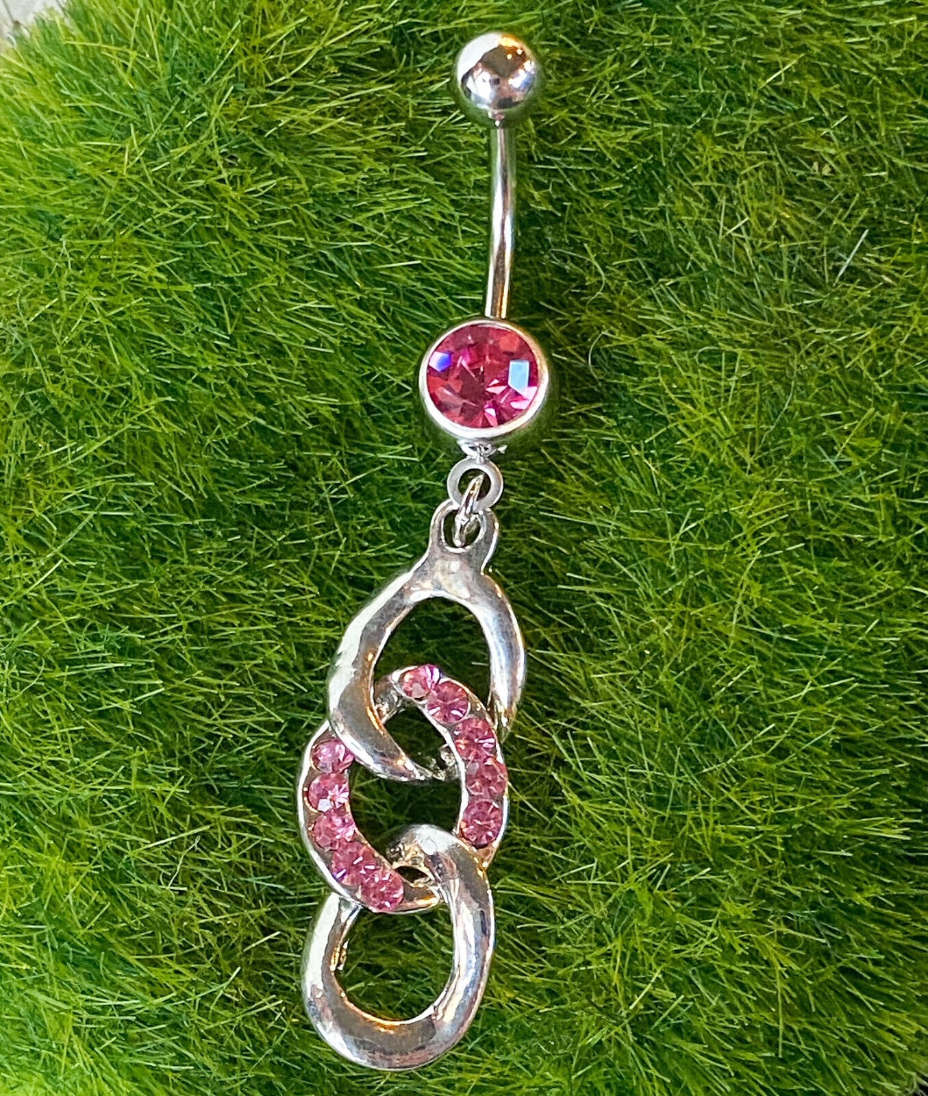 Triple Loop Belly Ring Navel CZ Gem Paved Circle Clear, Pink, Aqua