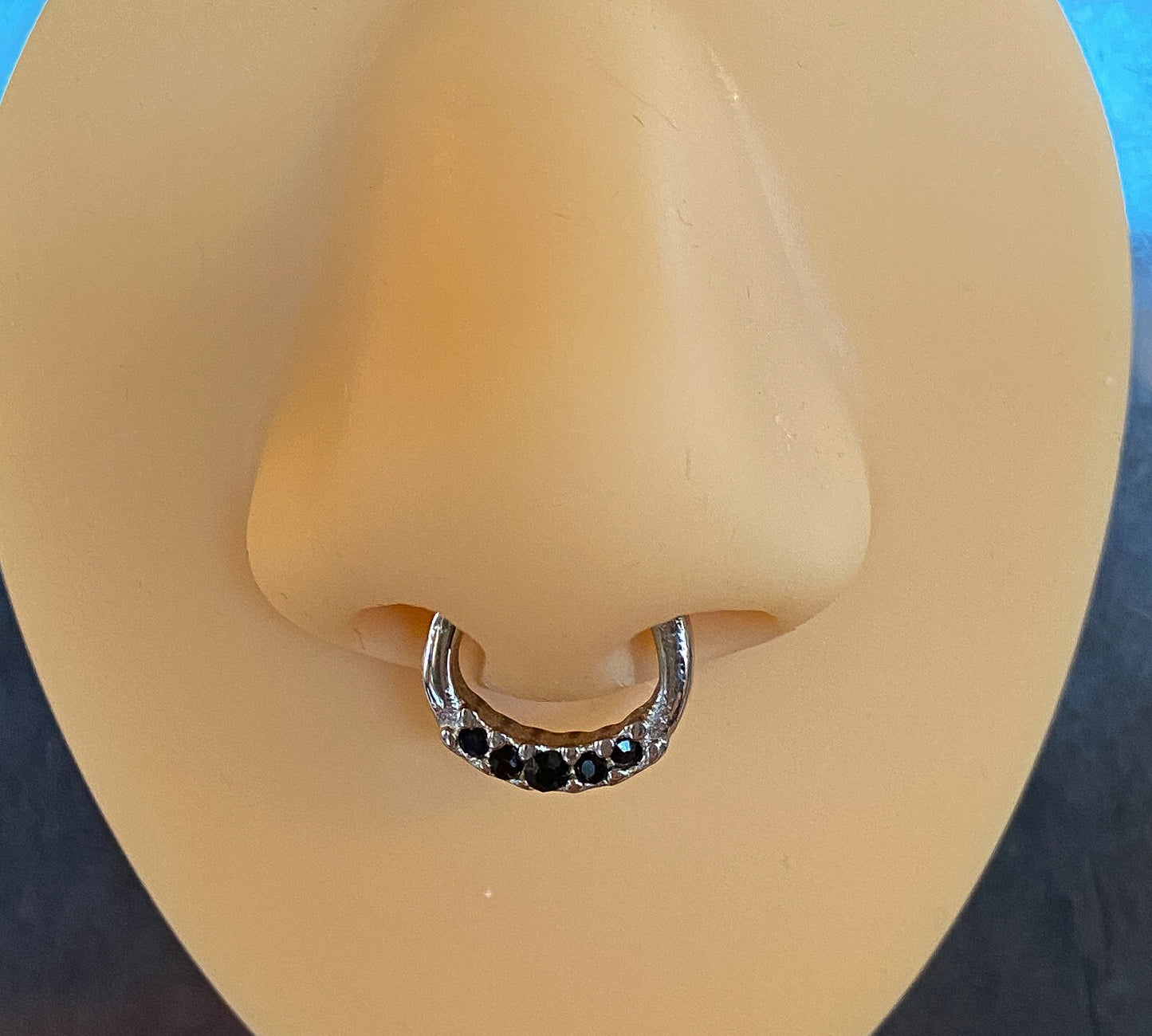 1pc 100% SURGICAL STEEL Five-Crystal Gem Septum Clicker 16g or 14g Nose Ring