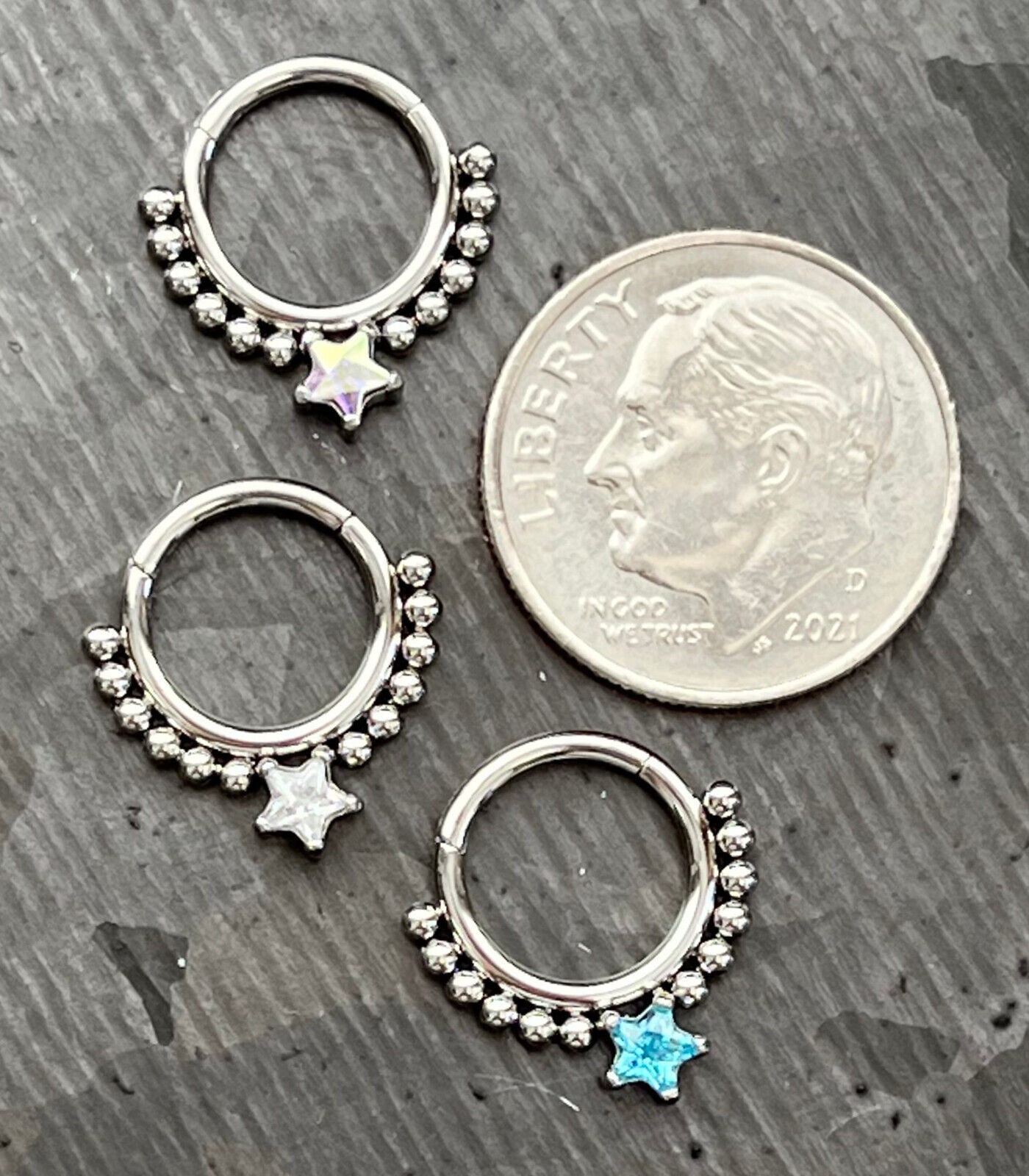 1pc Star CZ Gem & Beads Hinged Segment Ring 16g Septum Clicker Helix Cartilage