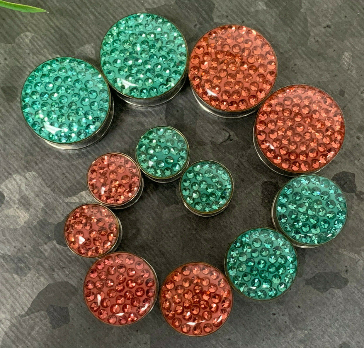 PAIR Epoxy Coated Ferido Gems Screw Fit Plugs Tunnels Earlets Gauges