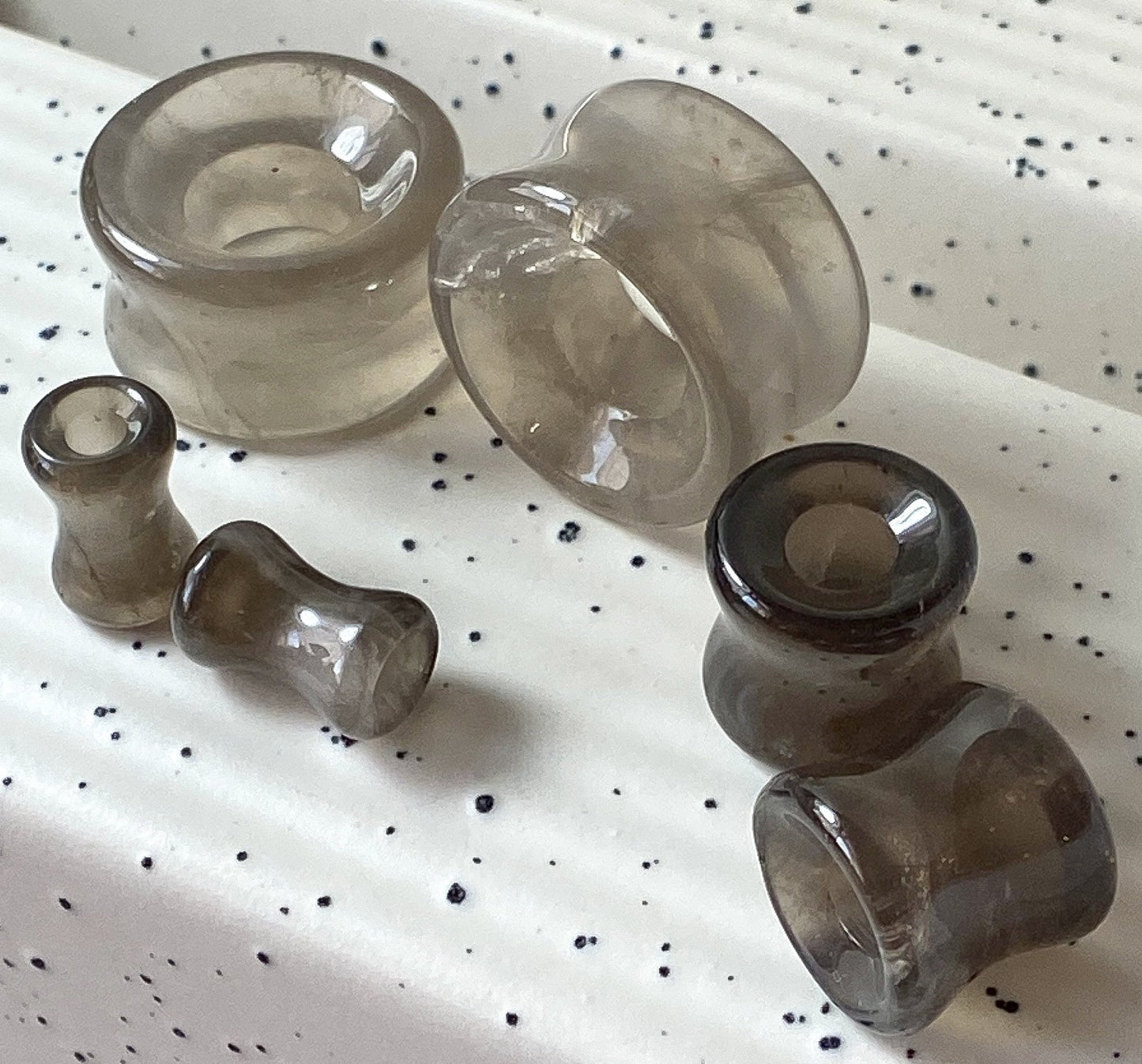 PAIR Smoky Quartz Stone Tunnels Organic Gauges Plugs Body Jewelry