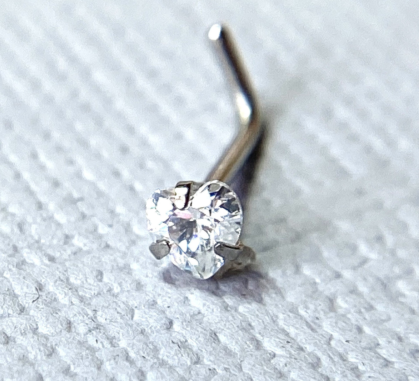 1pc L-Bend Nose Ring Prong Set Clear Heart Gem Ion Plated 316L Surgical Steel