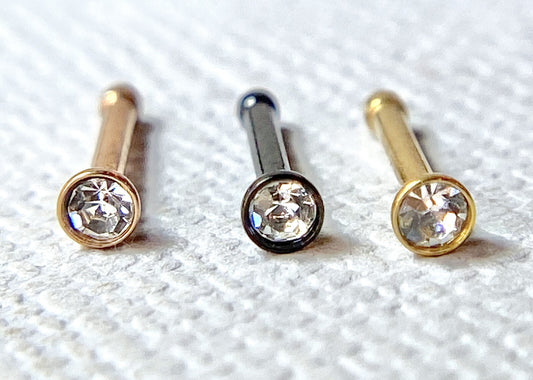 3pc Value Pack PVD Plated Nose Studs Black, Gold & Rose Gold - choose 18g or 20g