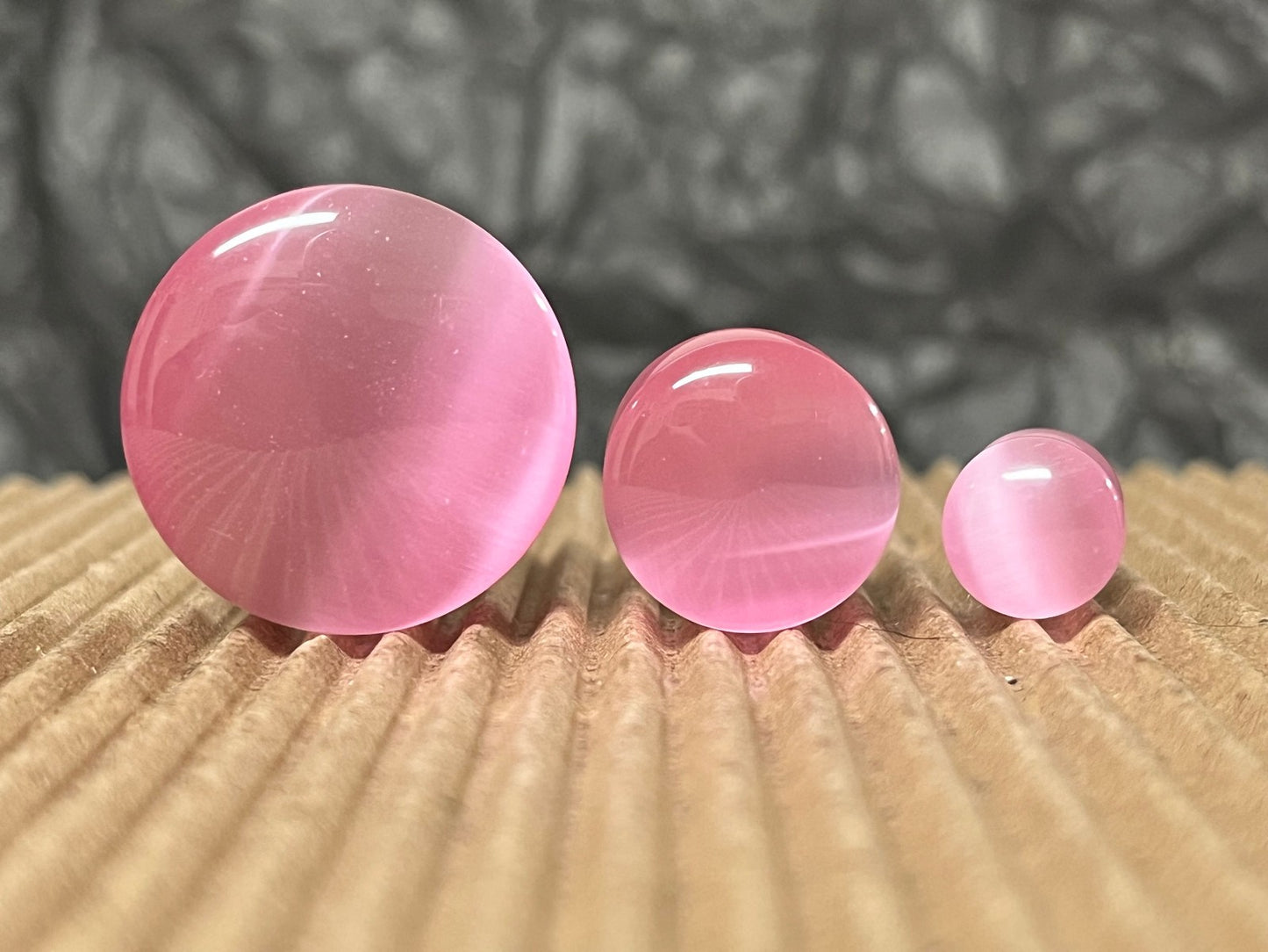 PAIR  Pink Cat Eye Stone Double Flare Plugs Tunnels Earlets Gauges Body Jewelry