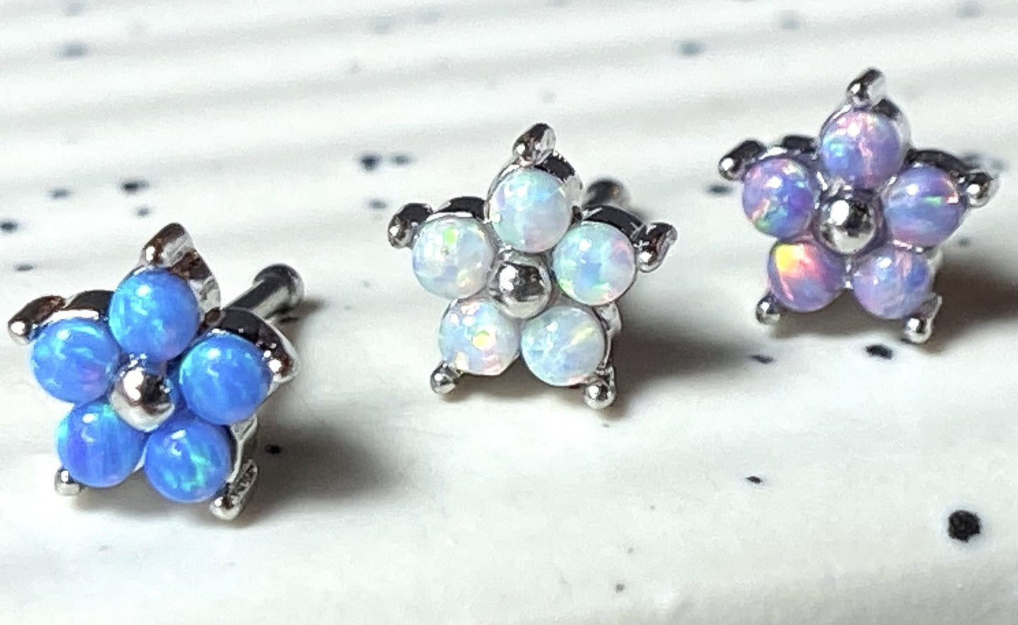 1pc Five Opal Petals Flower 20g Nose Ring Stud Bone 316L Surgical Steel