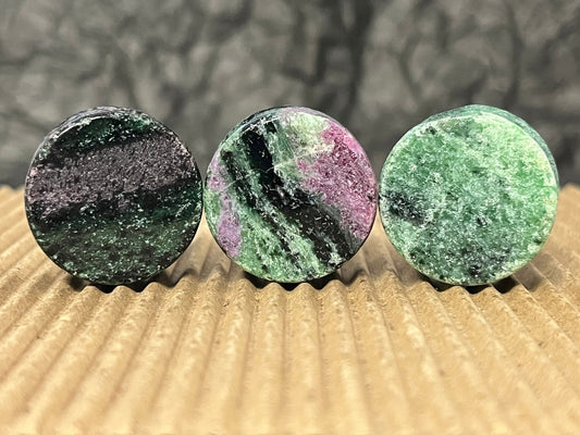PAIR Zoisite Ruby Stone Double Flare Plugs Organic Anyolite Gauges Body Jewelry