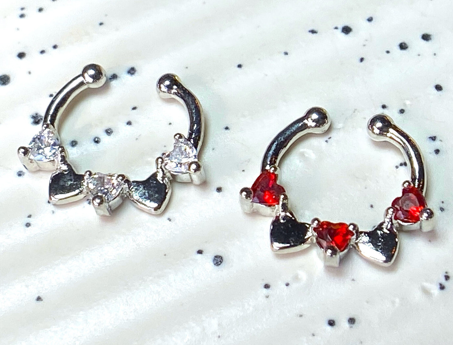 1pc Non-Piercing Half Circle Septum Hanger Heart CZ Gems Clip-On Fake Nose Ring