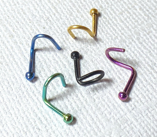 5pc Value Pack Titanium IP Steel Dome Top Nose Ring Screws - choose 18g or 20g
