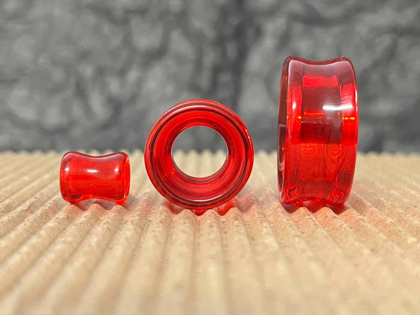 PAIR Red Glass Double Flare Tunnels Plugs Earlets Gauges Body Jewelry