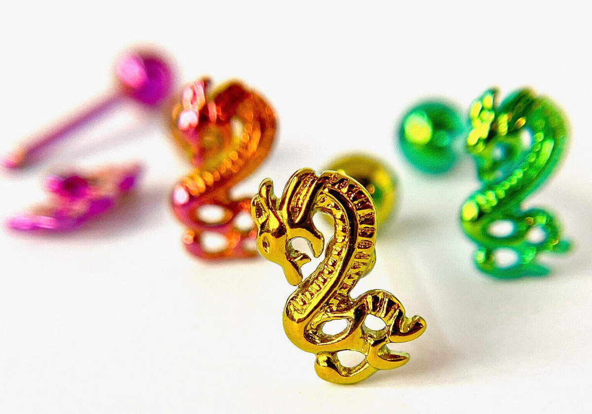 1pc Dragon Design Tongue Ring Titanium Anodized 14g Tounge Barbell Body Jewelry