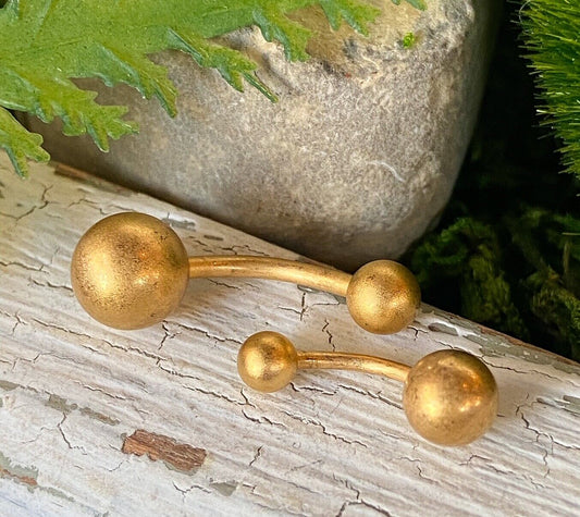 Simple Brushed Gold IP Belly Ring Ball Pierced Navel Curved Barbell 14g, 16g