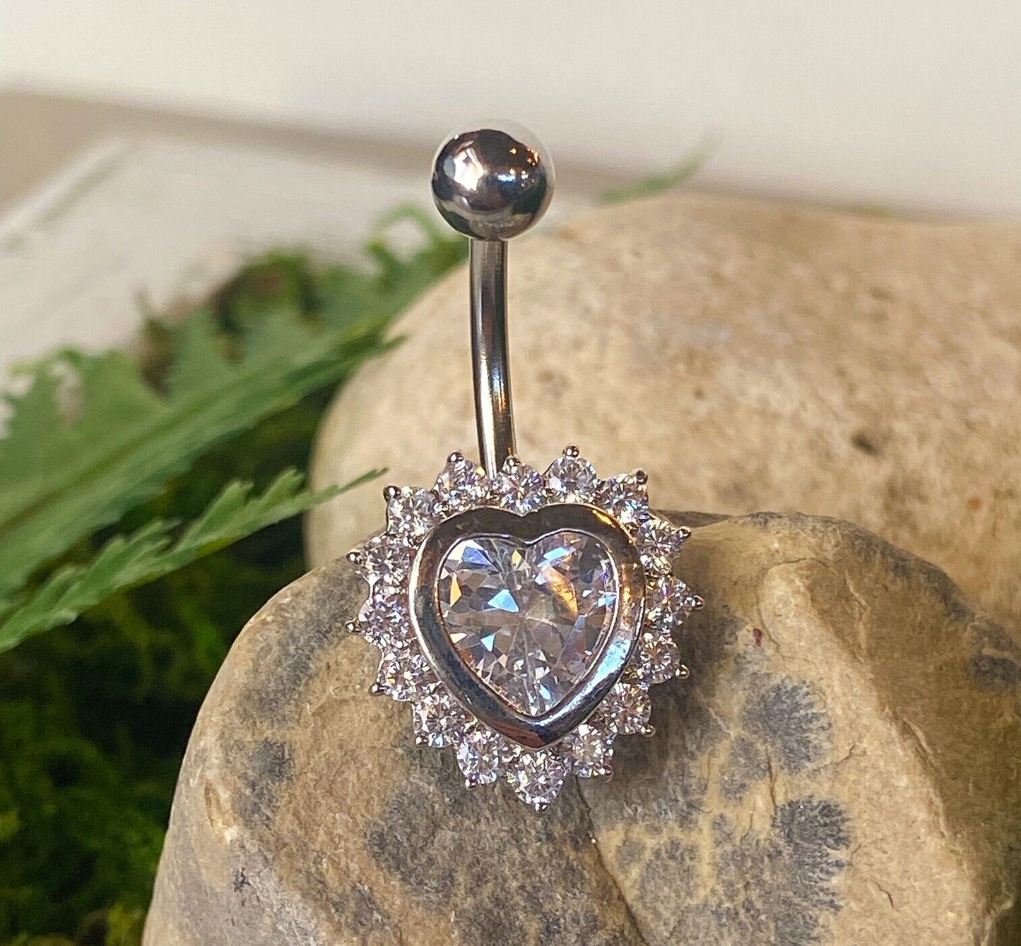 1pc Heart CZ Gems Pierced Belly Navel Naval Ring Body Jewelry Gold Rose Gold