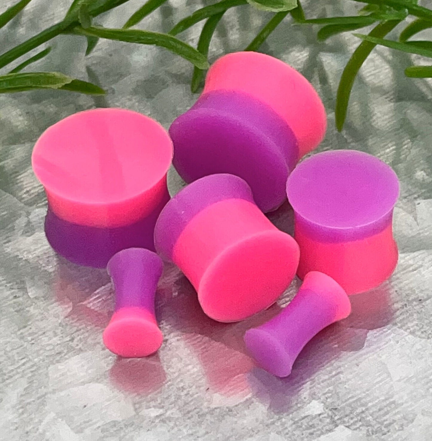 PAIR Dual Color Silicone Plugs Earlets Gauges Tunnels Body Jewelry