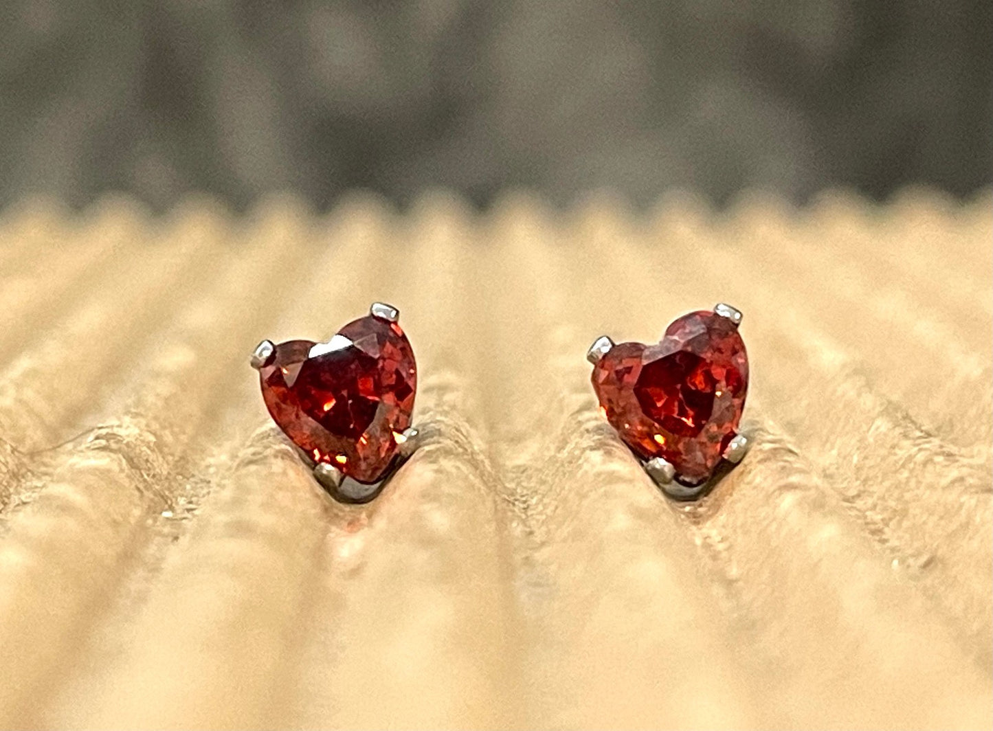 PAIR Heart CZ Gem Stud Earrings 316L Surgical Steel, choose color & gem size