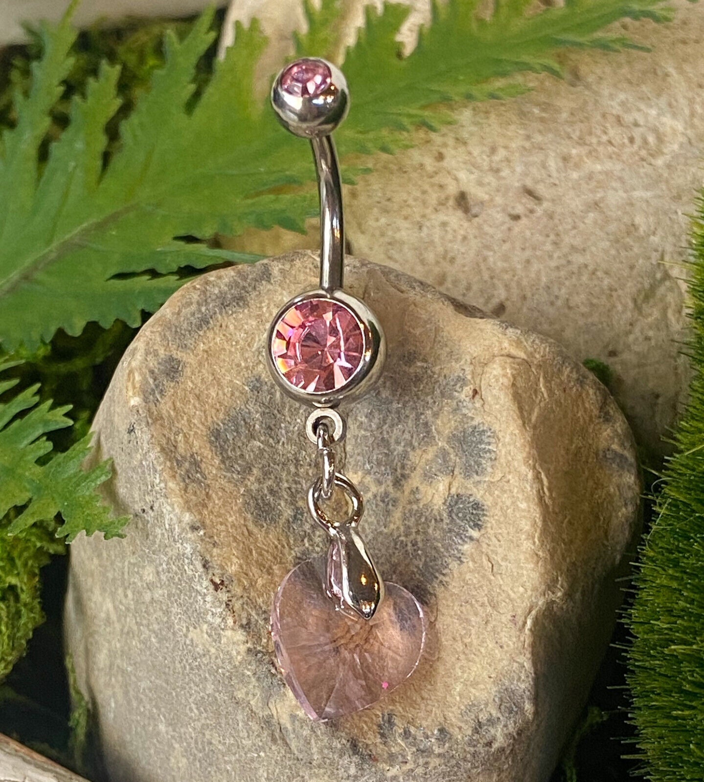 Crystal Ray Prism Heart Gem Belly Ring Navel Naval AB, Clear, Pink, Aqua