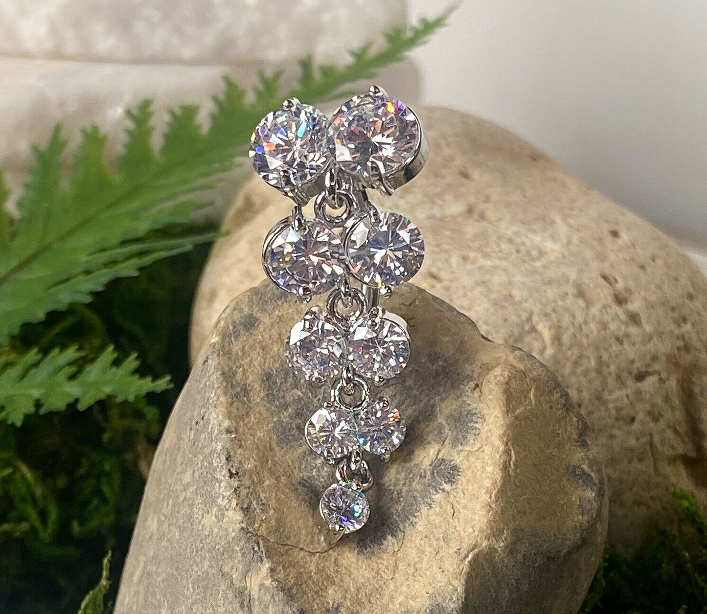 Reverse Chandelier Multi Gem Belly Ring Navel Naval Clear, Pink, Rainbow