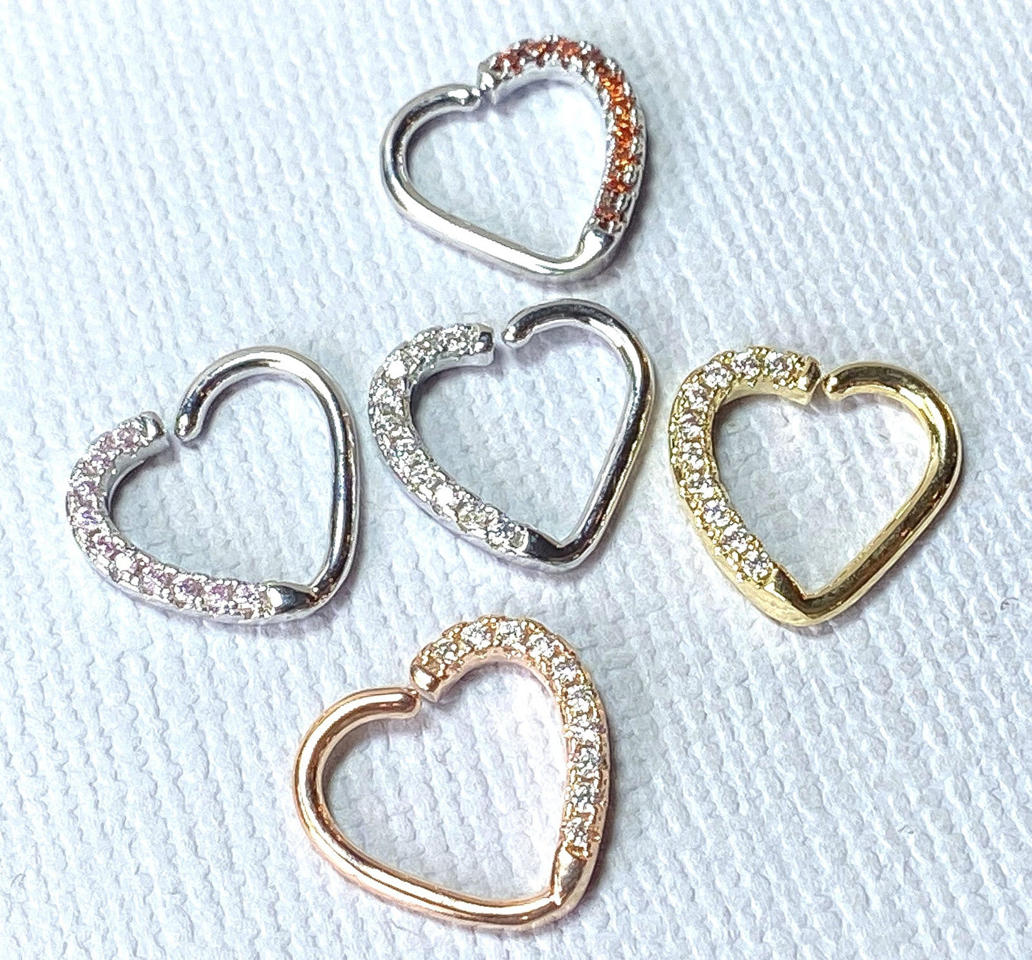 1pc Heart Bendable Ear Hoop Ring Lined CZ Gems Cartilage Daith Helix Snug