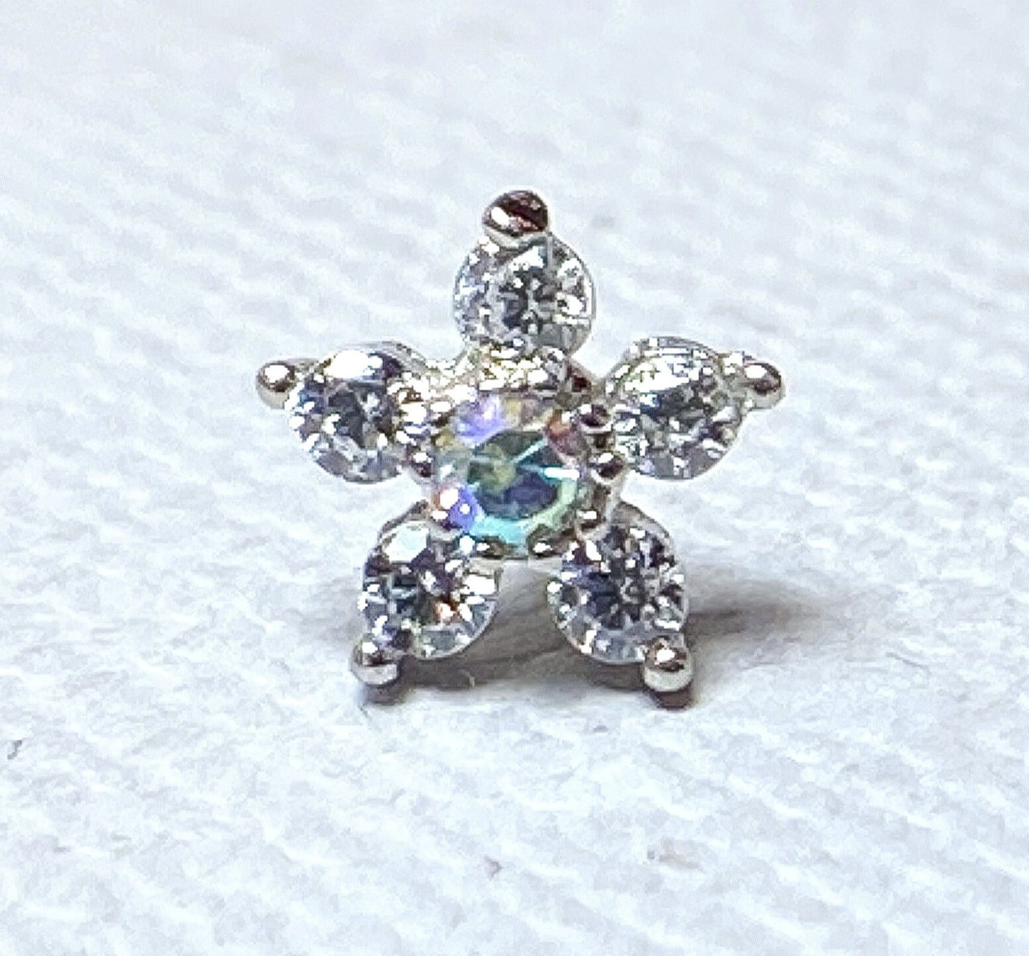 1pc Six CZ Gem Paved Flower Top 20g Nose Ring Stud 316L Surgical Steel