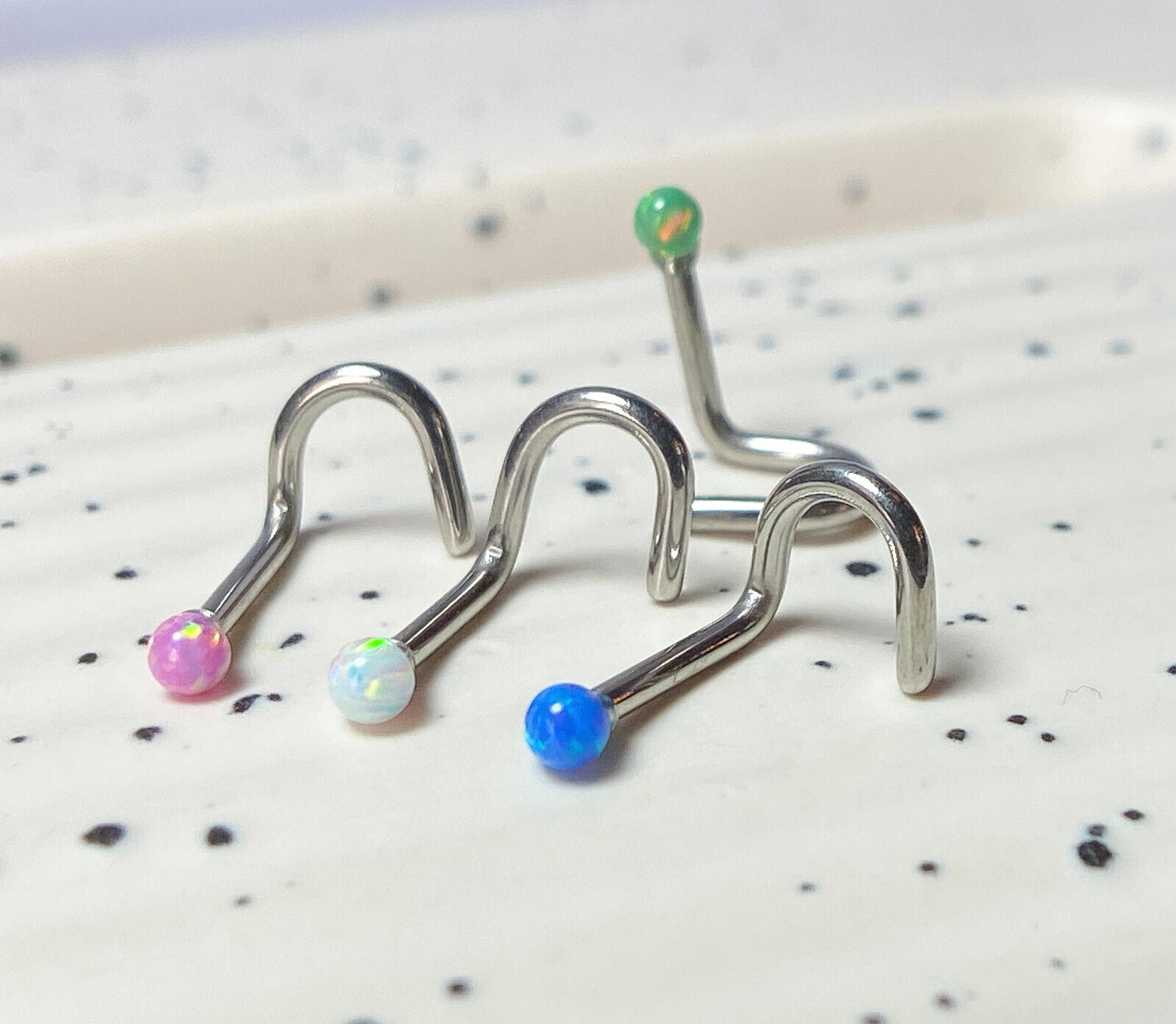 1pc Opal Ball Surgical Steel Nose Screw Ring 18g or 20g - choose color