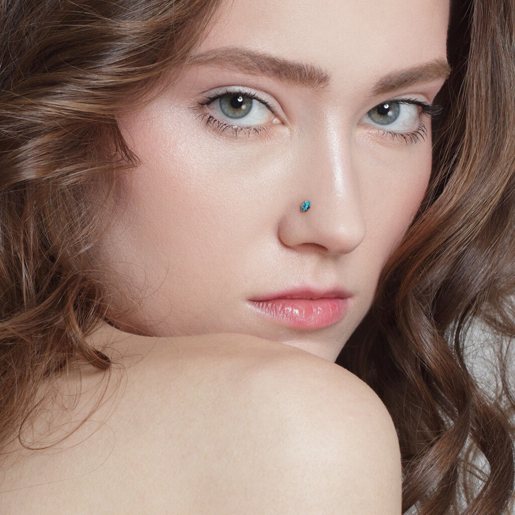 1pc Marquise CZ Gem L-Bend 20g Nose Ring Stud Screw 316L Surgical Steel