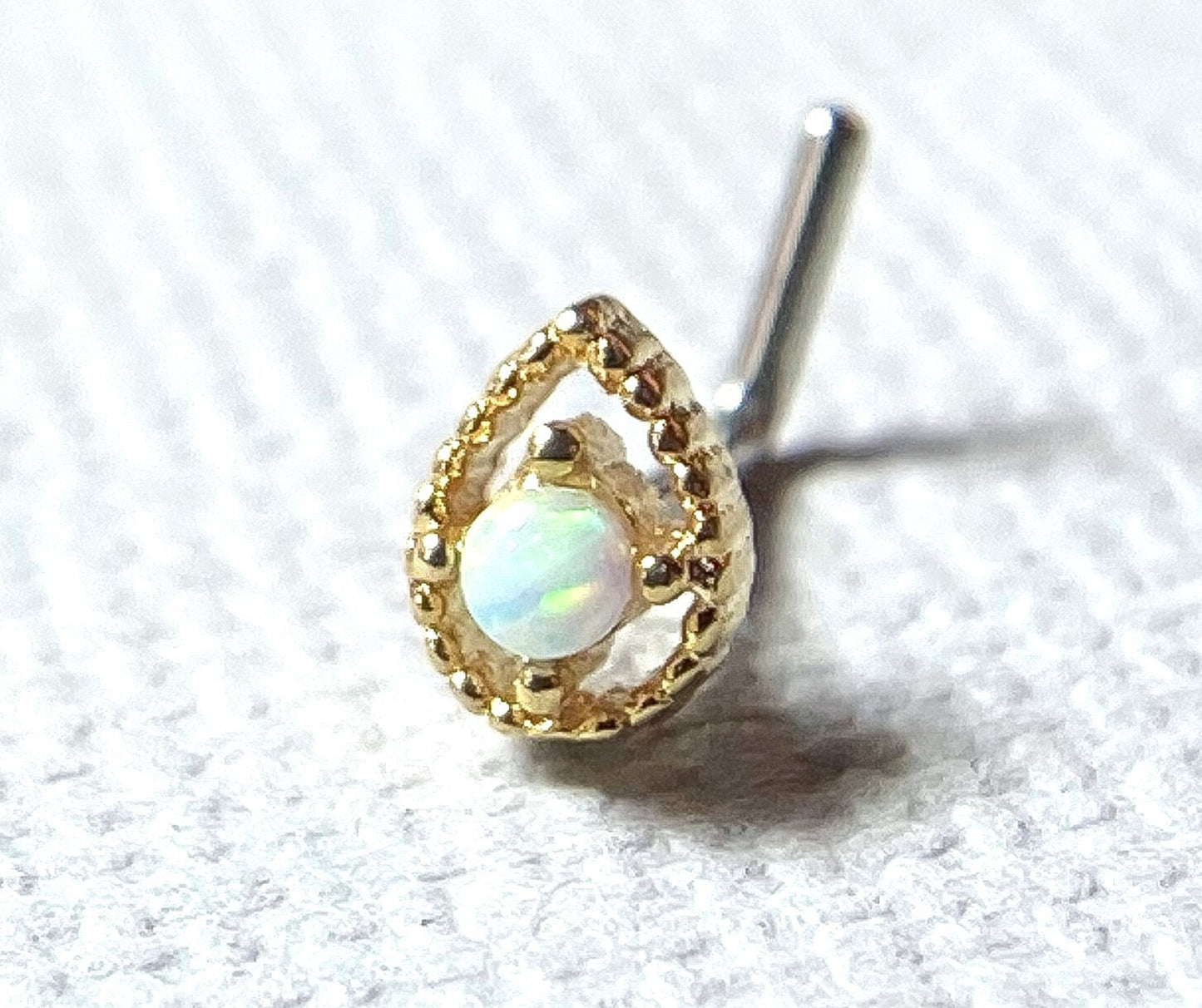 1pc Tear Drop w/ Opal Center 20g L-Bend Nose Ring Stud Screw 316L Surgical Steel