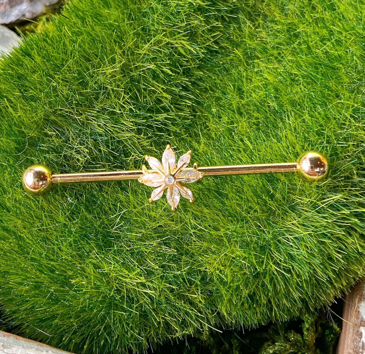 1pc Marquise CZ Gem Snowflake Industrial Barbell 38mm, 1.5", 1 & 1/2 inch inches