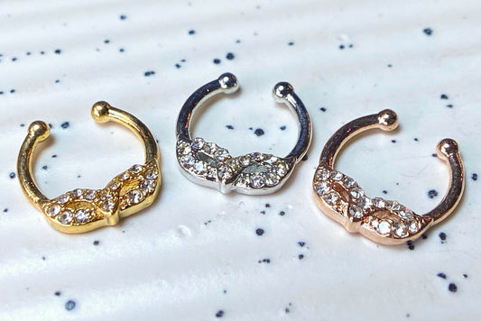 1pc Non-Piercing Masquerade Mask Septum Hanger Clip-On Fake Nose Ring CZ Gem