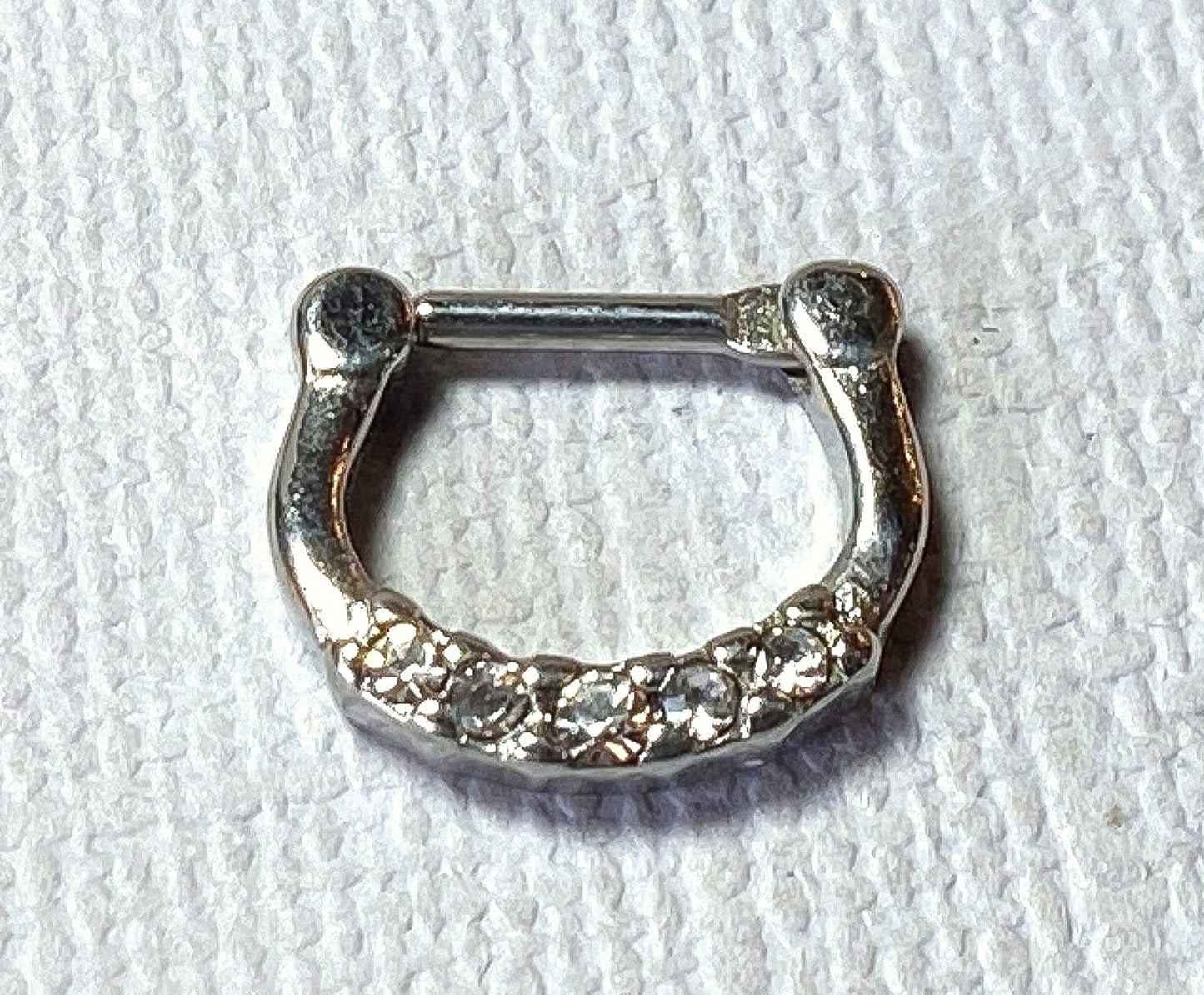 1pc 100% SURGICAL STEEL Five-Crystal Gem Septum Clicker 16g or 14g Nose Ring