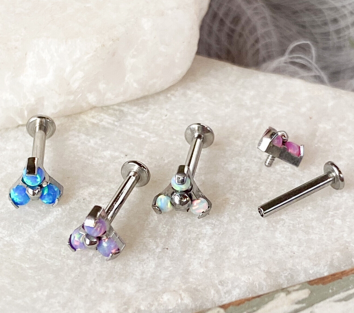 1pc Opal Triangle 16g 8mm Labret Steel Monroe Stud Lip Ring Helix Ear Cartilage