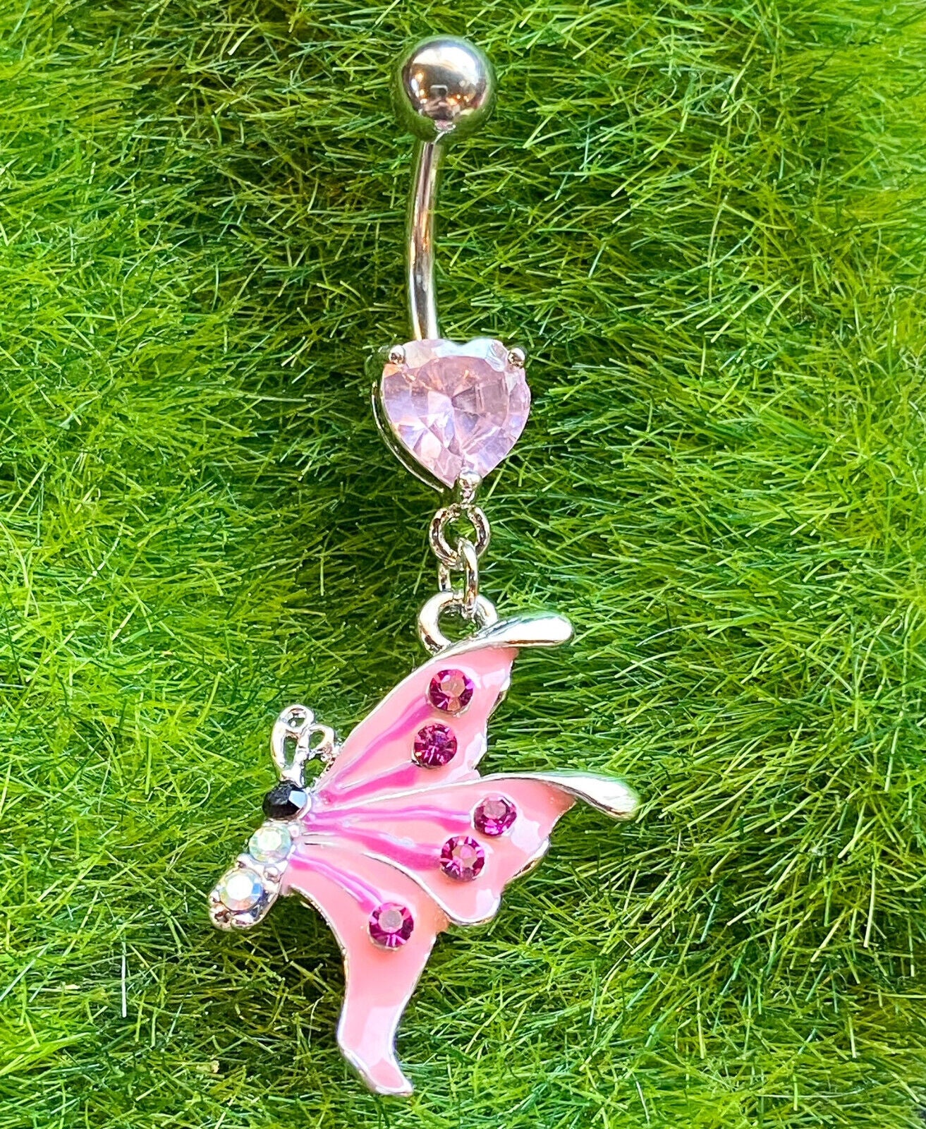 Butterfly Epoxy CZ Gem Belly Ring Navel Naval Clear/White, Pink, Aqua