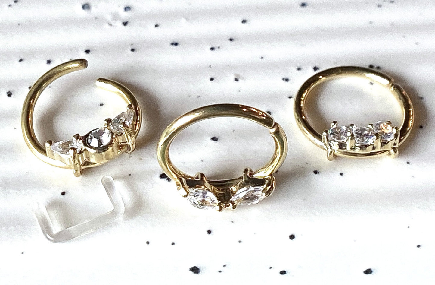 3pc Value Pack: 16g Bendable CZ Gem Septum / Cartilage Rings, w/free Retainer!