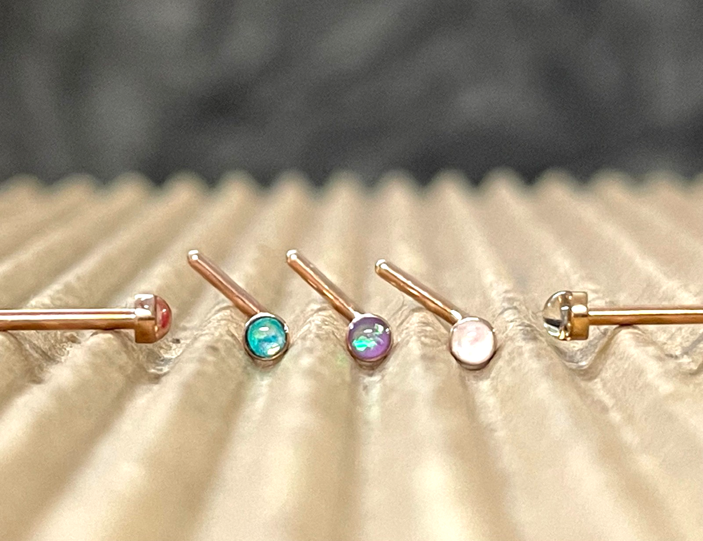 1pc Opal Sparkle L-Bend Rose Gold Plated Nose Ring 316L Steel Body Jewelry