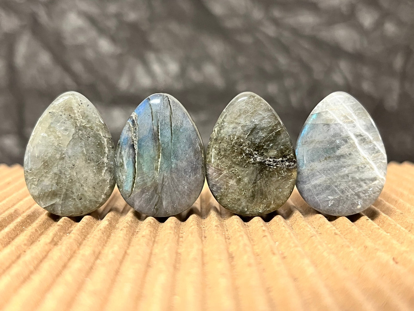 PAIR Tear Drop Labradorite Natural Stone Double Flare Plugs Organic Gauges