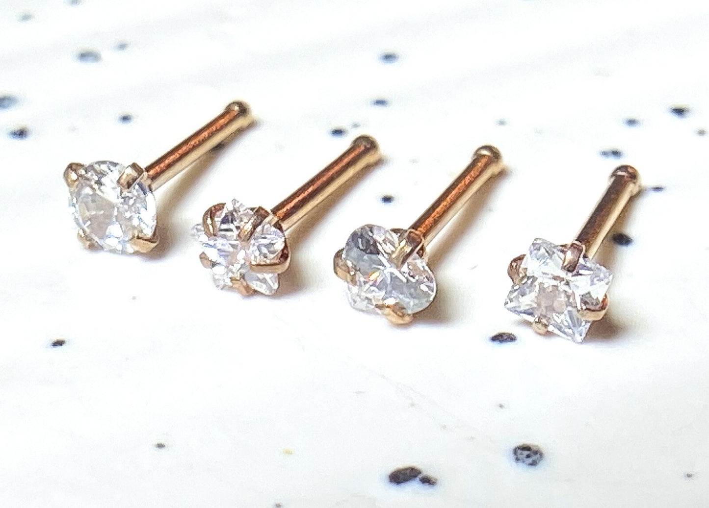 4pc Value Pack Prong Set Shaped Gem Steel Nose Studs Bones Rings