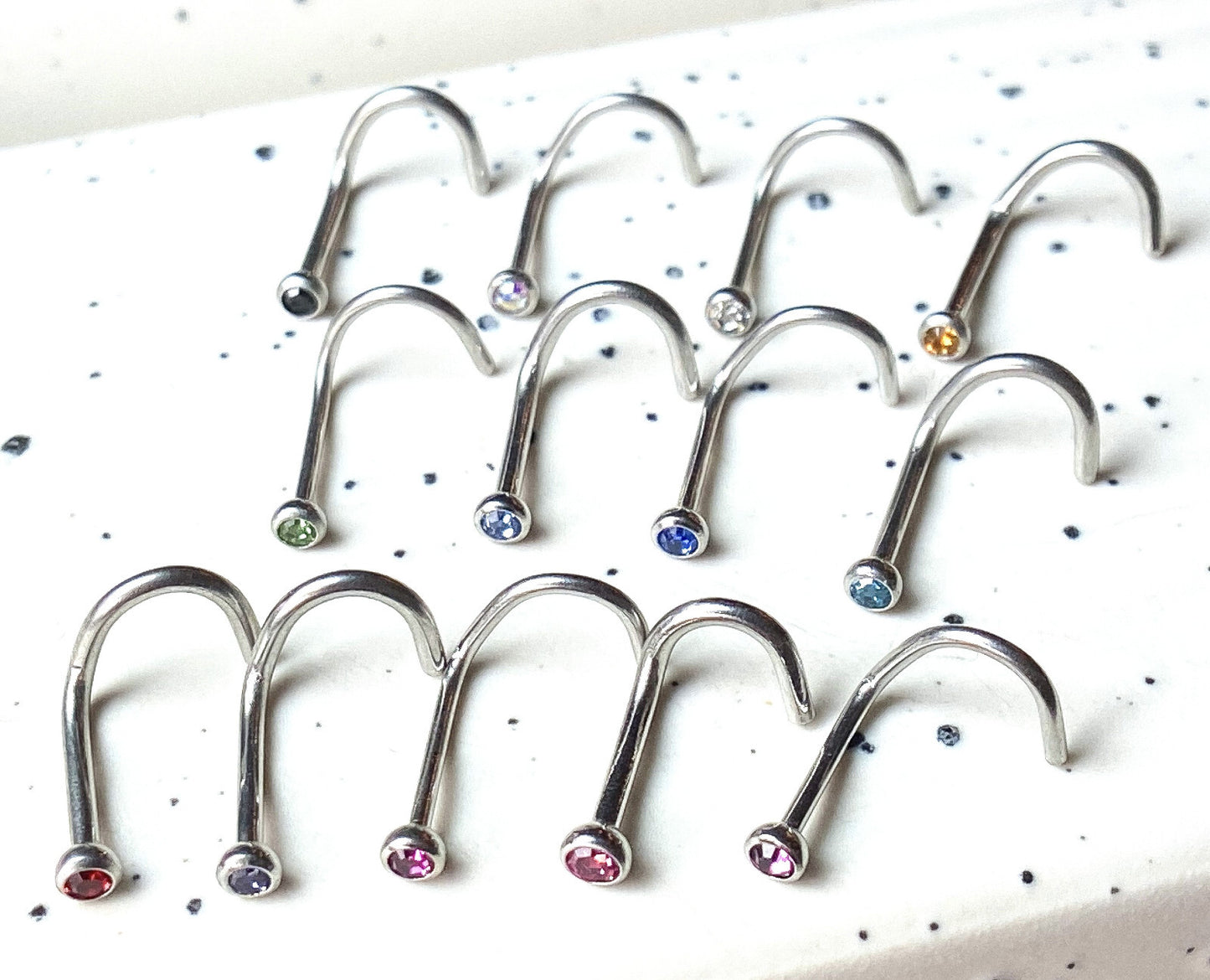 1pc Surgical Steel Nose Screw Ring w/ 2mm Press-Fit Gem Ball - choose color